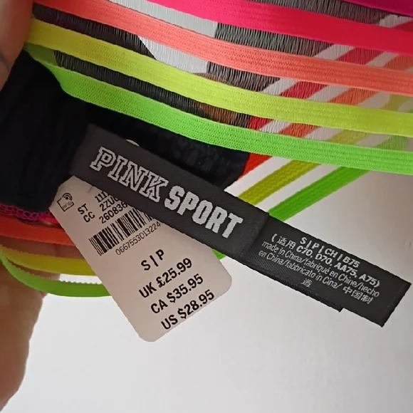 Victoria's Secret PINK black sports bra featuring a rainbow striped mesh small - Picture 2 of 4
